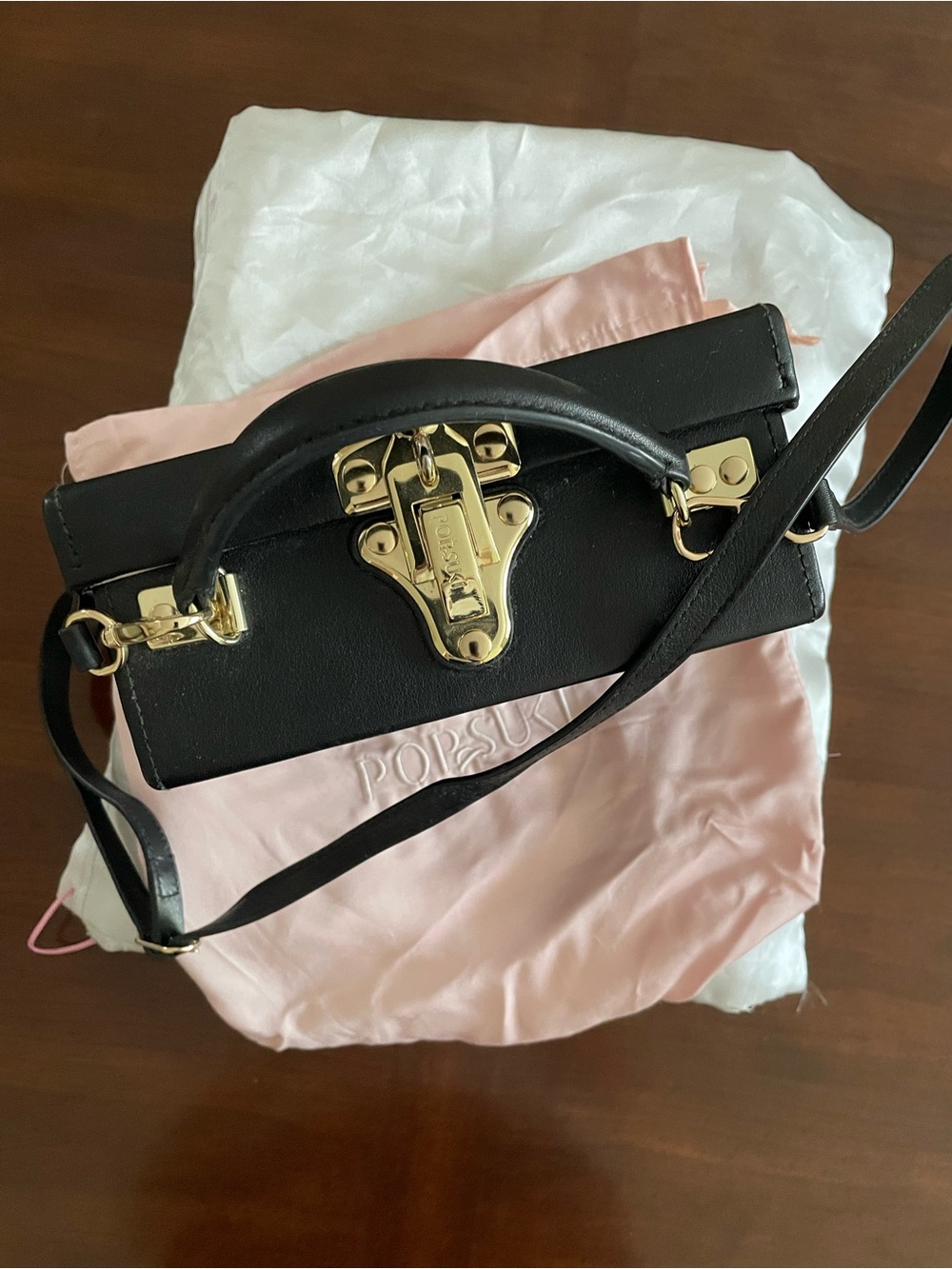 Pop & Suki Black Leather Top-Handle purse with Gold Hardware